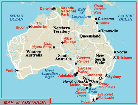 Map Of Australia. Australia Car Rental Map